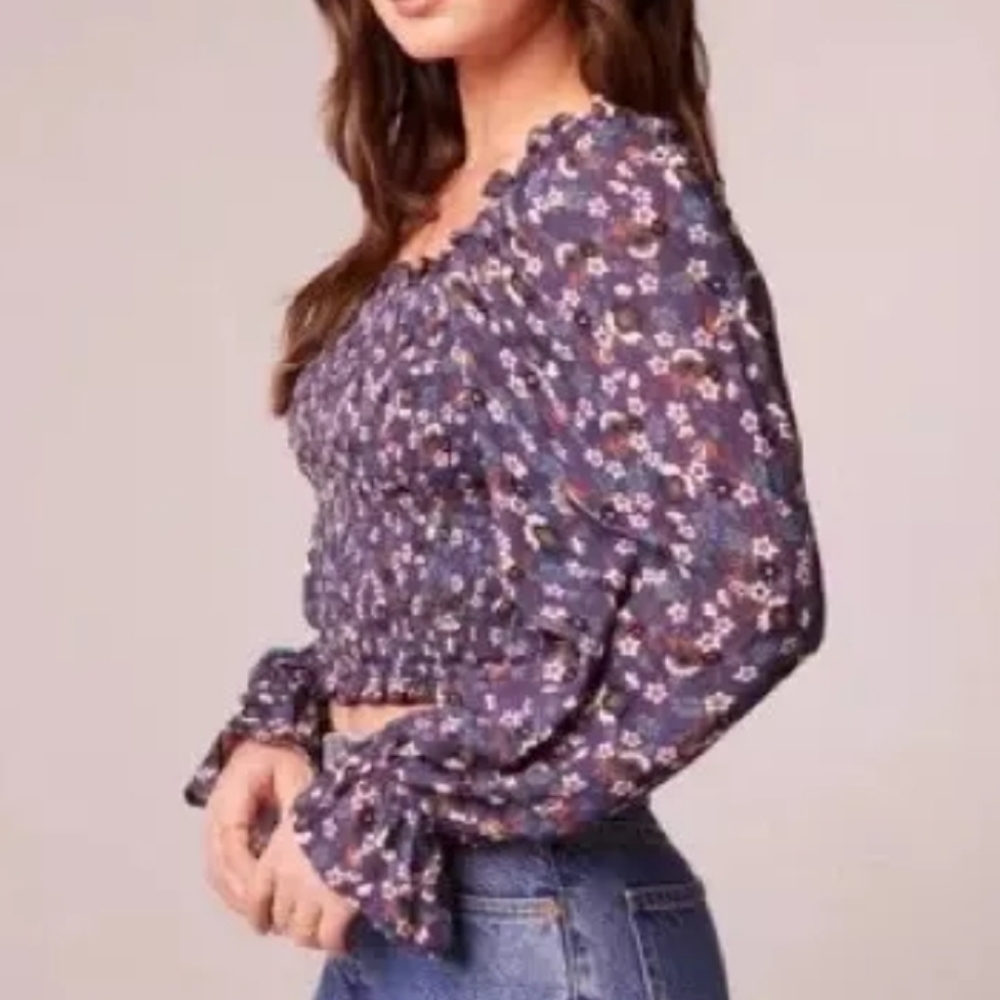 NWT Band Of The Free Agathe Purple Floral Smocked Top Small
